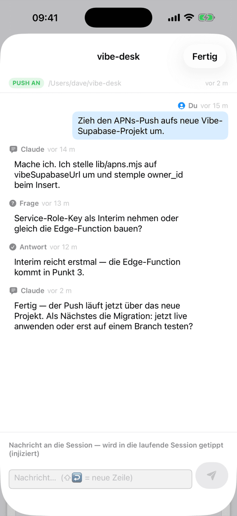 Chat-Verlauf einer Session